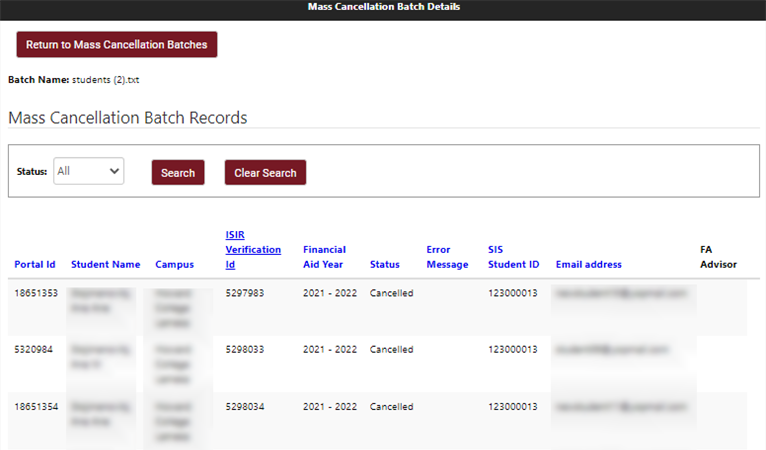 Mass Cancellation details