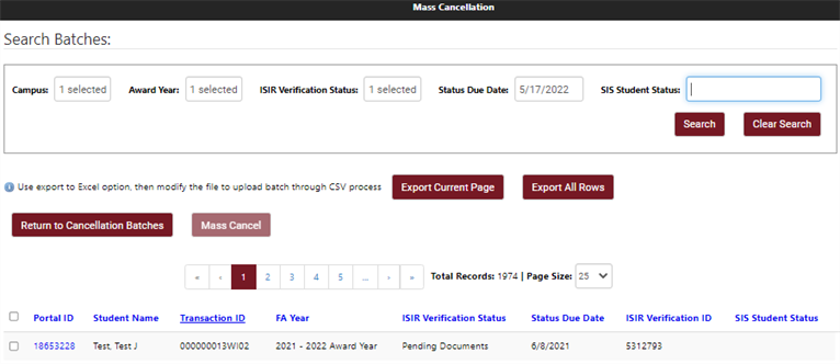 Select records for status update to cancel