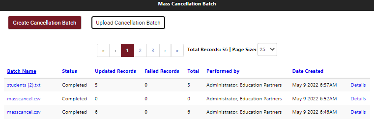 Mass cancellation batch upload done