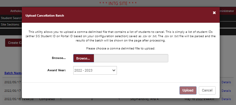 Upload mass cancellation