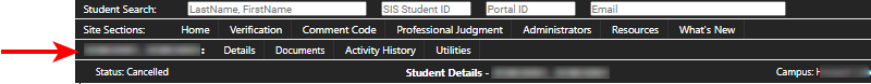 Student Details menu bar