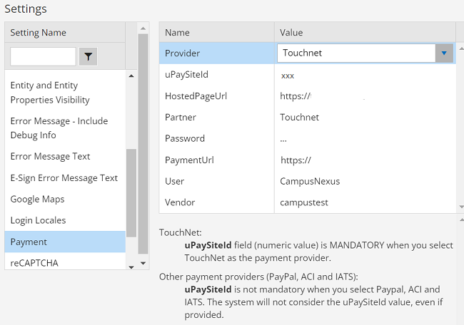 Payment Settings