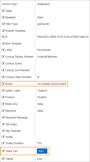 Multiselect Properties