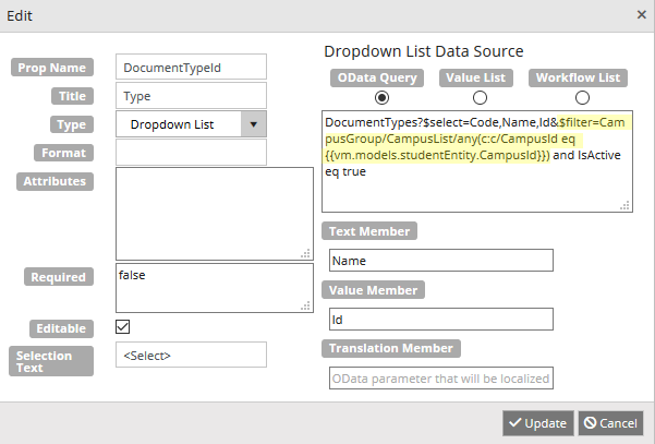 Dropdown Grid Column