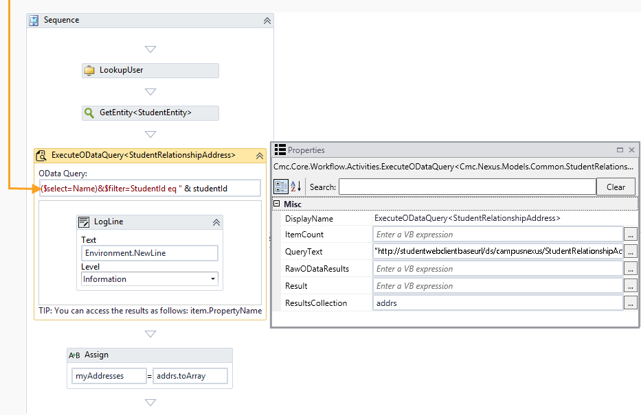 Workflow with ExecuteODataQuery