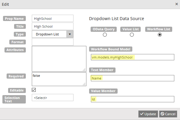 Column Specifications - Dropdown