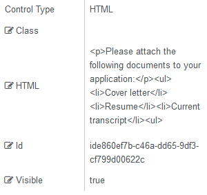 HTML component properties