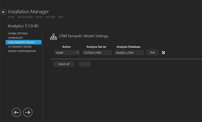 Semantics Model Settings Screen