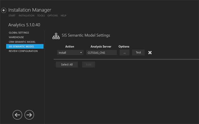 Semantics Model Settings Screen