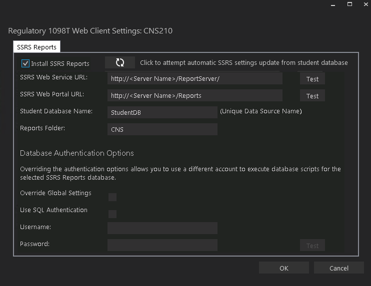 SSRS Reports tab