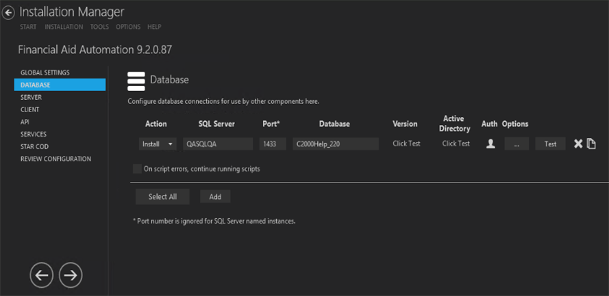 Database Settings