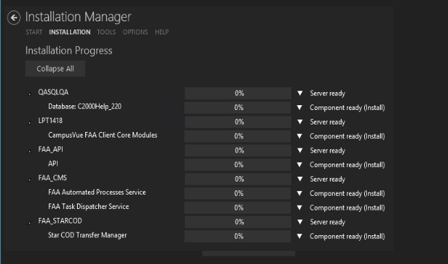 Installation Progress screen