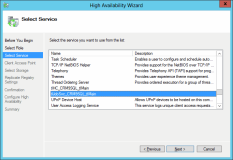 High Availability Wizard - Select Service