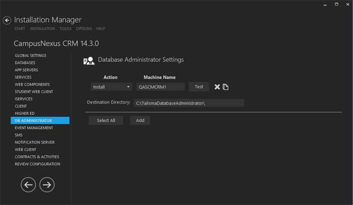 Database Administrator Settings