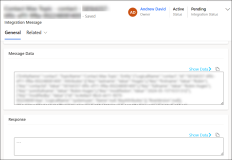 Integration Message record displaying the Show Data buttons for the Message Data and Response fields