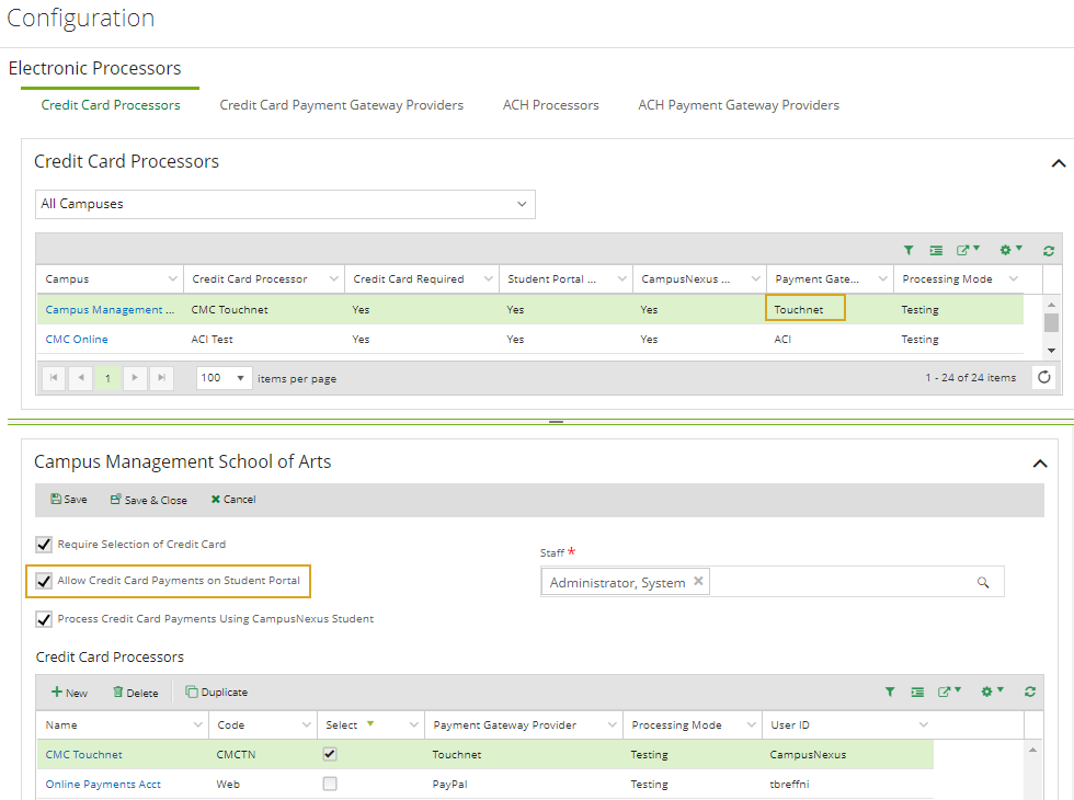 Touchnet Configuration