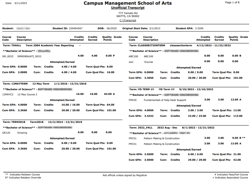 Unofficial Transcript