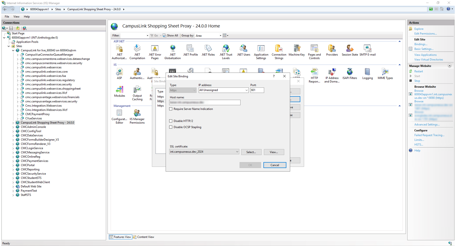 Edit Site Bindings for Shopping Sheet Proxy