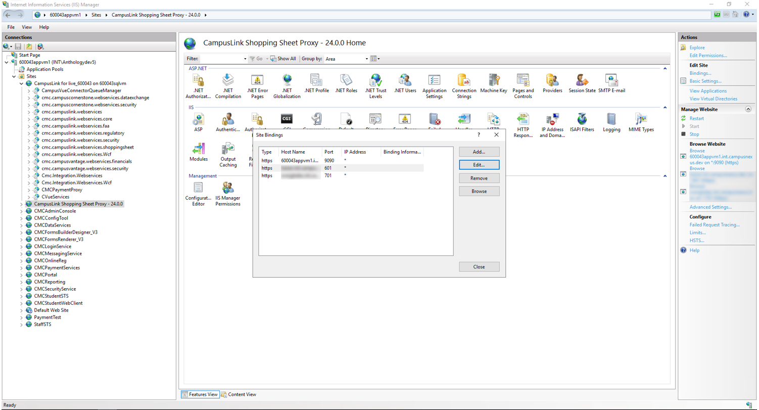 Site Bindings for Shopping Sheet Proxy