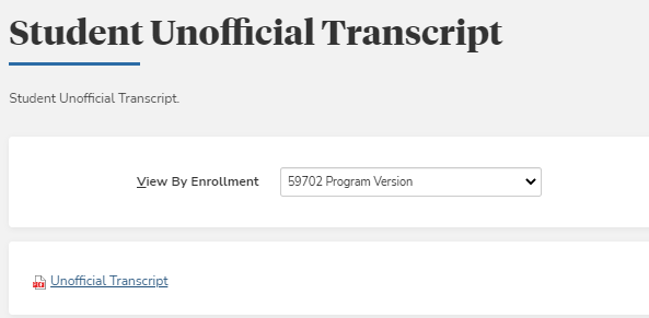 Unofficial Transcript Page
