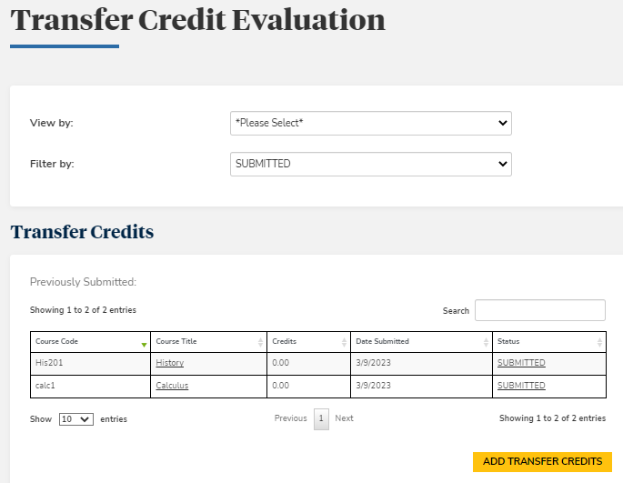 View Transfer Credits