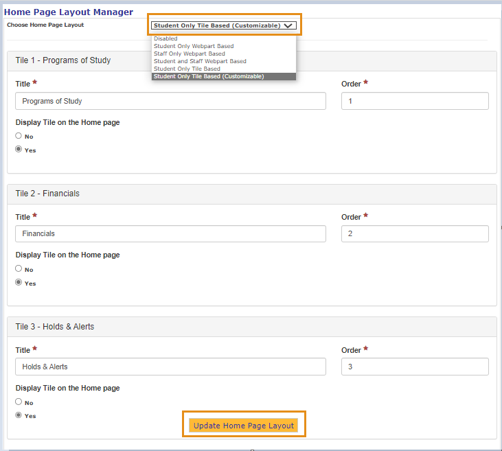 Student Only Tile Based Layout
