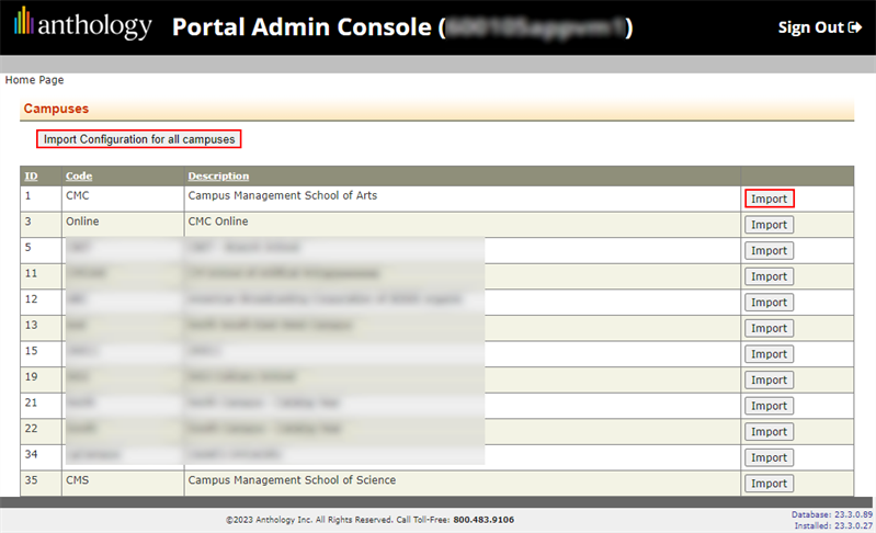 Console Admin - Import Campus