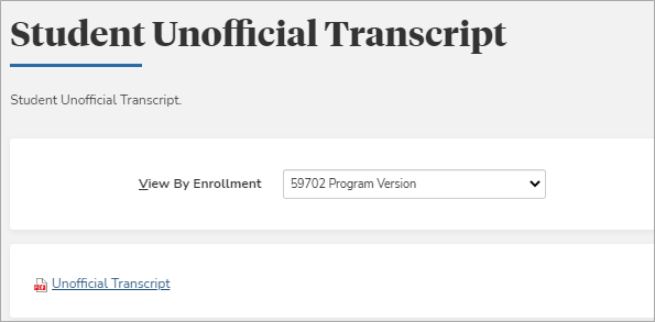 Unofficial Transcript Page