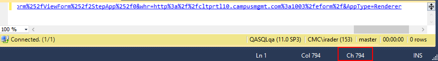 character count in SQL query window