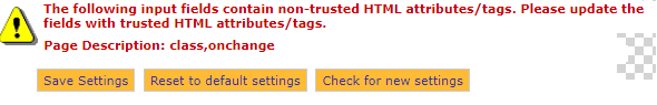 non-trusted HTML atributes/tags found