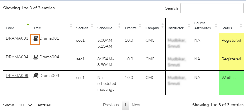 book list class section