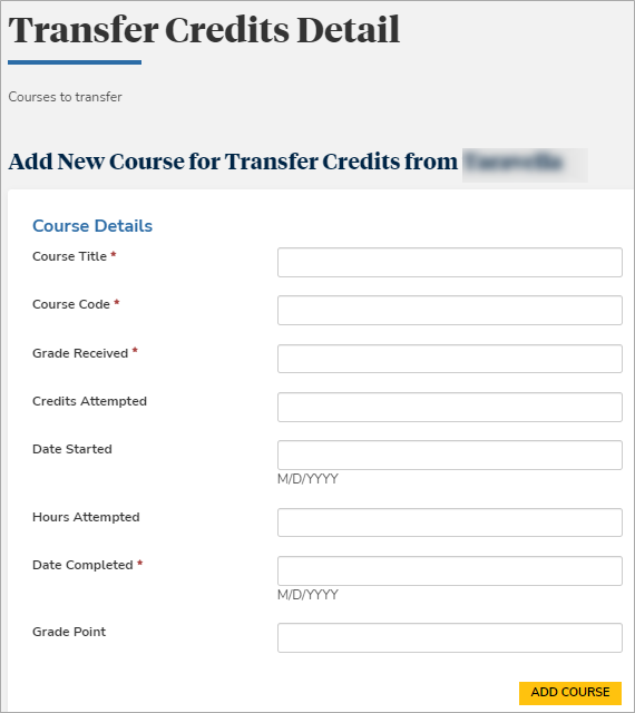 Add Course Details for Transfer Credits