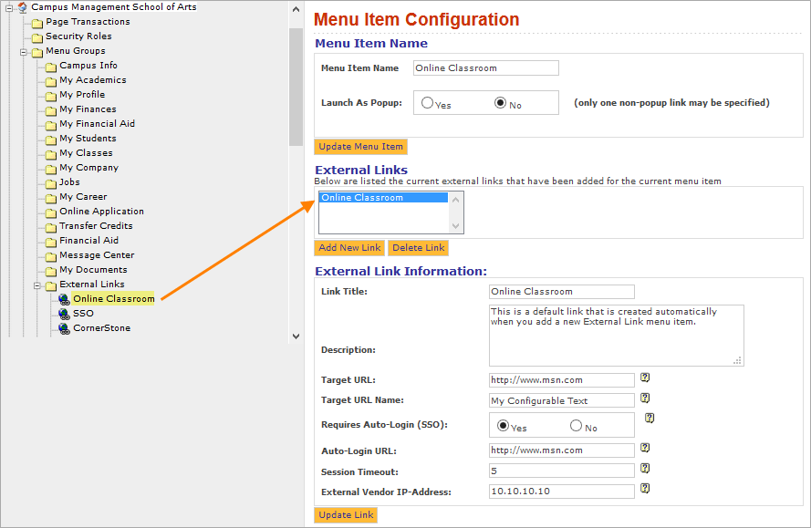 Portal Configuration - External Links