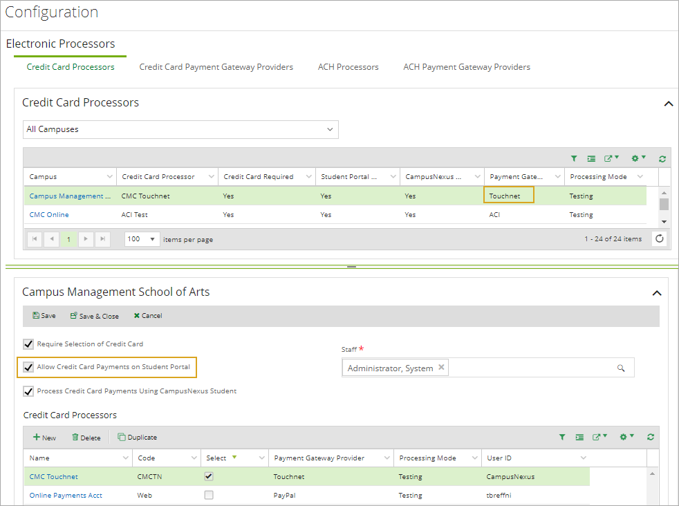 Touchnet Configuration