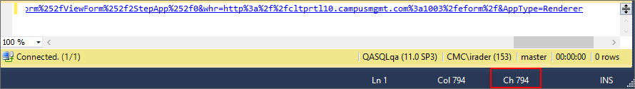 character count in SQL query window