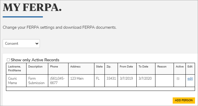 FERPA Consent form