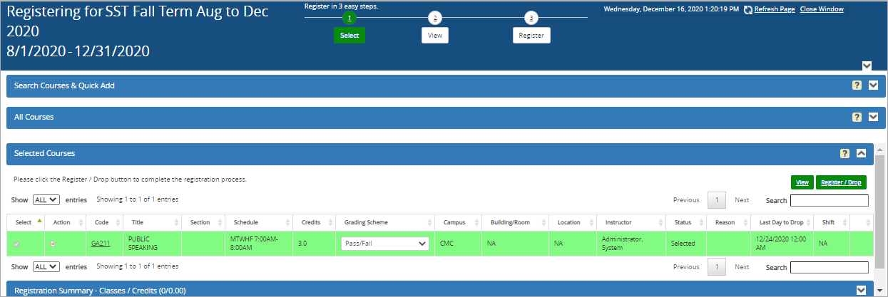 Pre-Registration selected courses