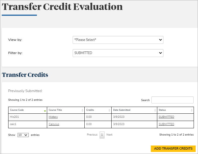 View Transfer Credits
