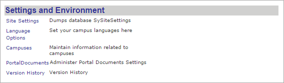 Settings and Environment