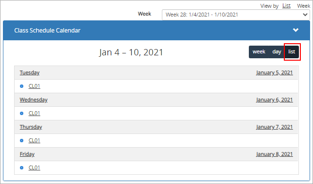 Calendar list