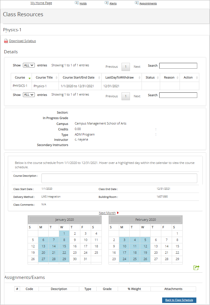 Calendar list