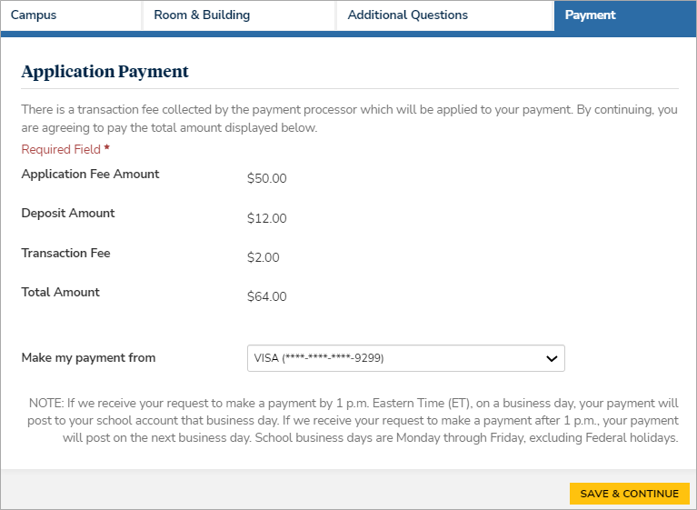 Housing Application - Payment