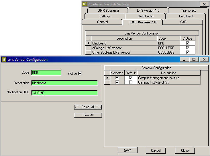 LMS Vendor Configuration