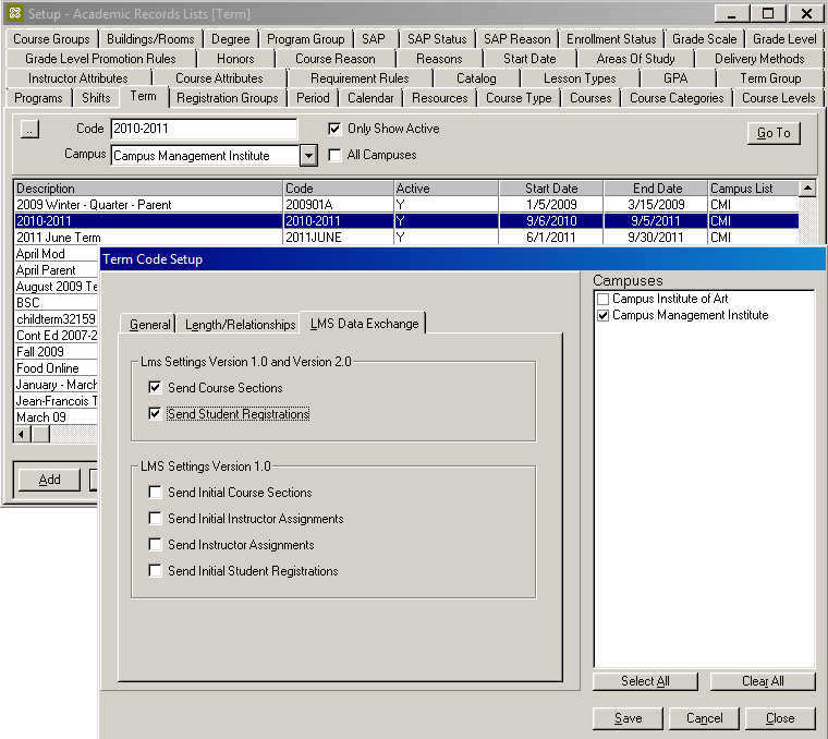 Term Code Setup