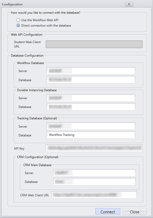 Database connection configuration