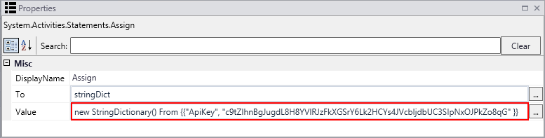 Assign value to stringDict