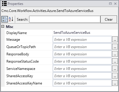 SendToAzureServiceBus properties