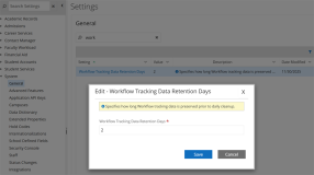 Workflow Tracking Data Retention Days