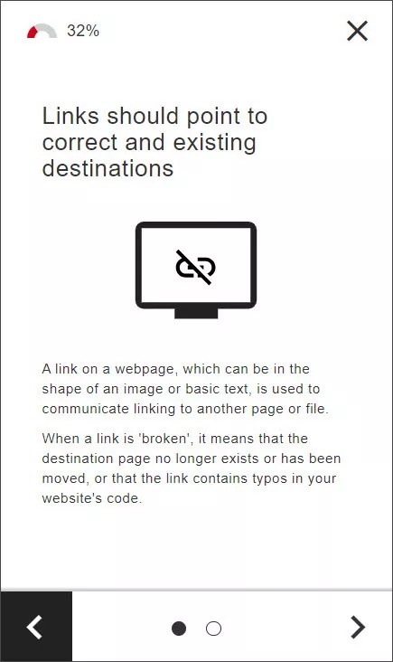 Learn more screen in instructor feedback giving more information on broken links