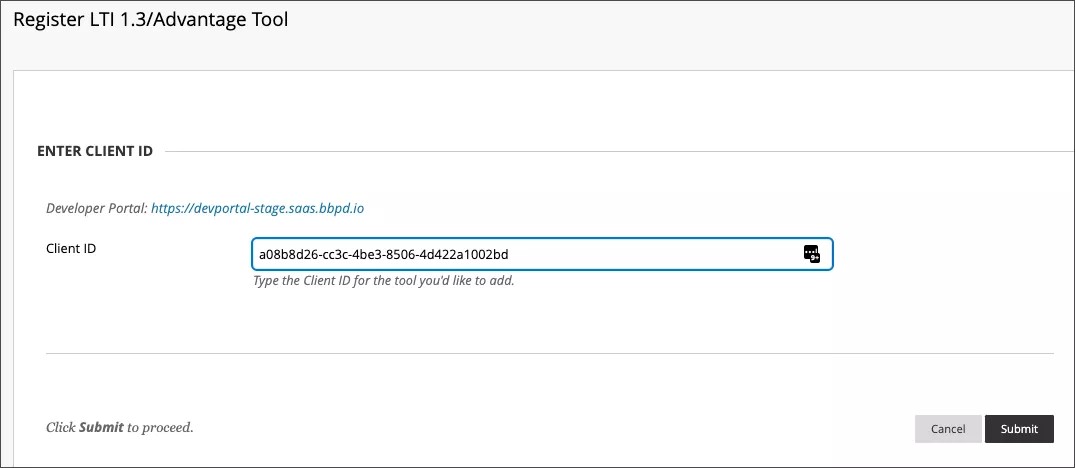 Register tool page open with an ID pasted in the Client ID field.